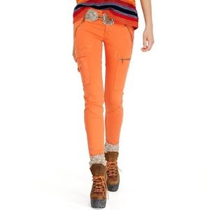Polo Ralph Lauren Orange Skinny Cargo Pants with Zipper Detailing